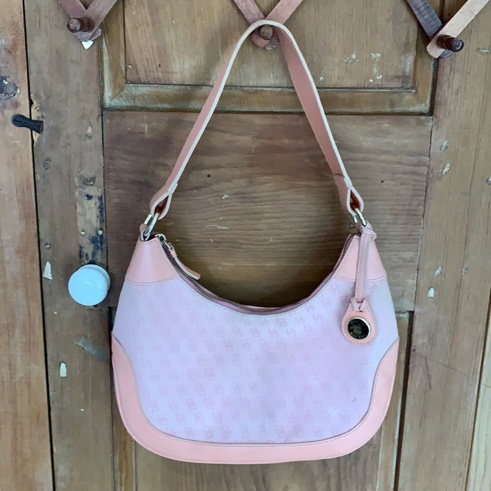 Dooney & Bourke peach leather canvas hobo bag